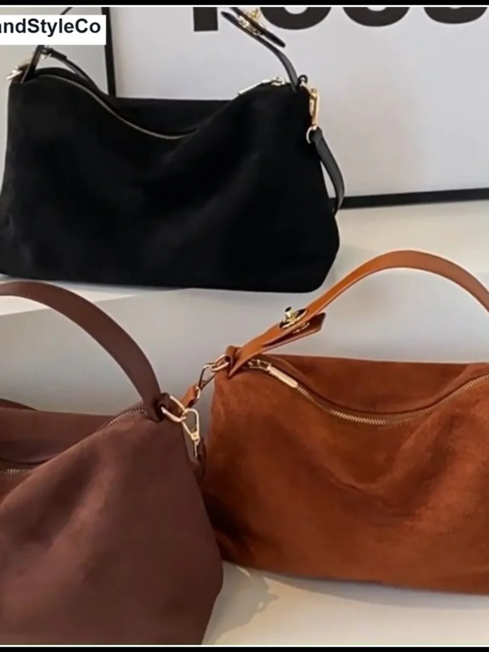 Faux Suede Slouchy Hobo Shoulder Bag with Top Handle Crossbody